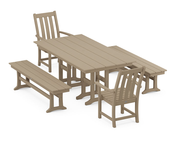POLYWOOD® Vineyard 5-Piece Farmhouse Dining Set with Benches