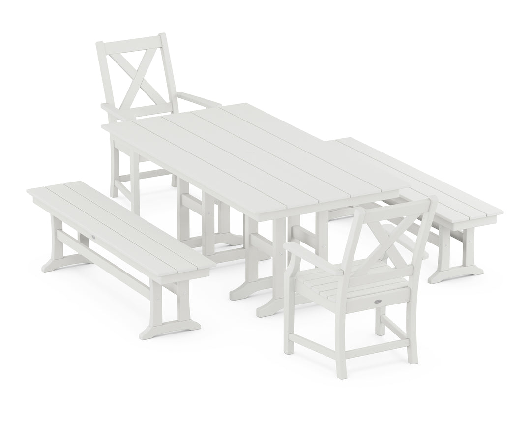 POLYWOOD® Braxton 5-Piece Farmhouse Dining Set with Benches