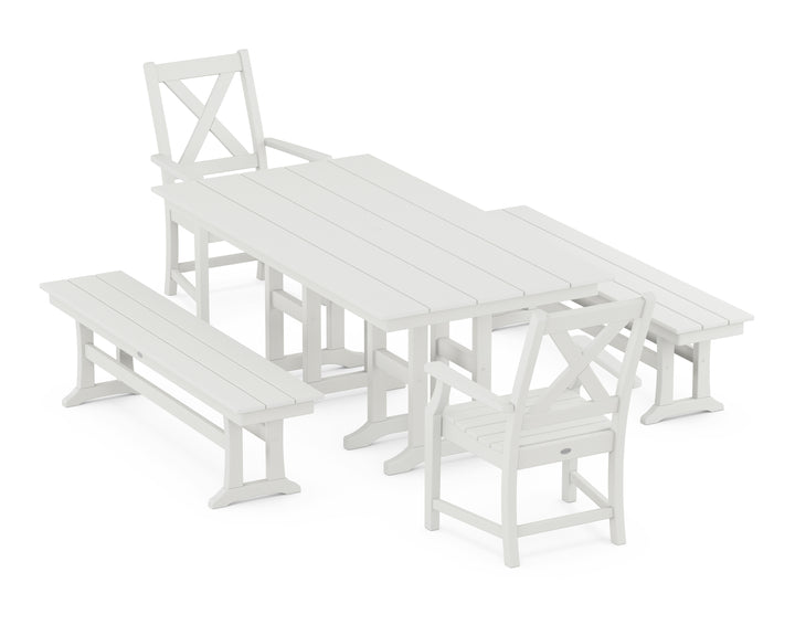 POLYWOOD® Braxton 5-Piece Farmhouse Dining Set with Benches