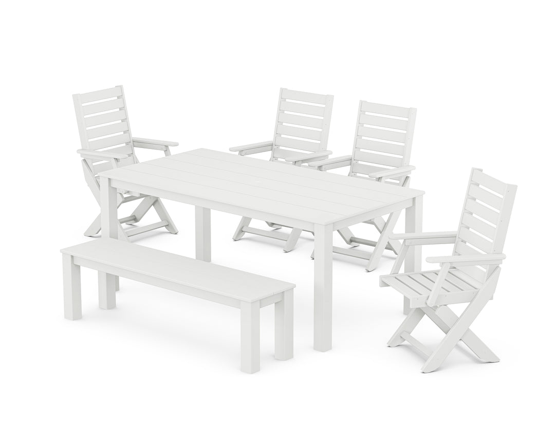 POLYWOOD® Captain Folding Chair 6-Piece Parsons Dining Set with Bench
