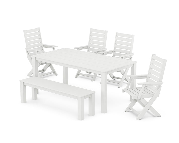 POLYWOOD® Captain Folding Chair 6-Piece Parsons Dining Set with Bench