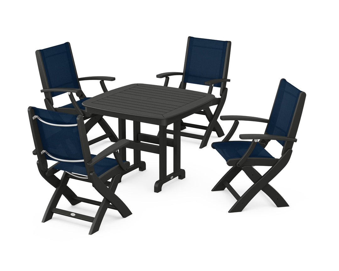 POLYWOOD® Coastal Folding Chair 5-Piece Dining Set