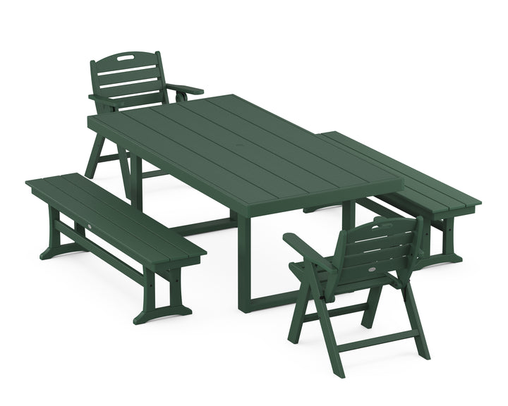 POLYWOOD® Nautical Lowback 5-Piece Dining Set with Benches