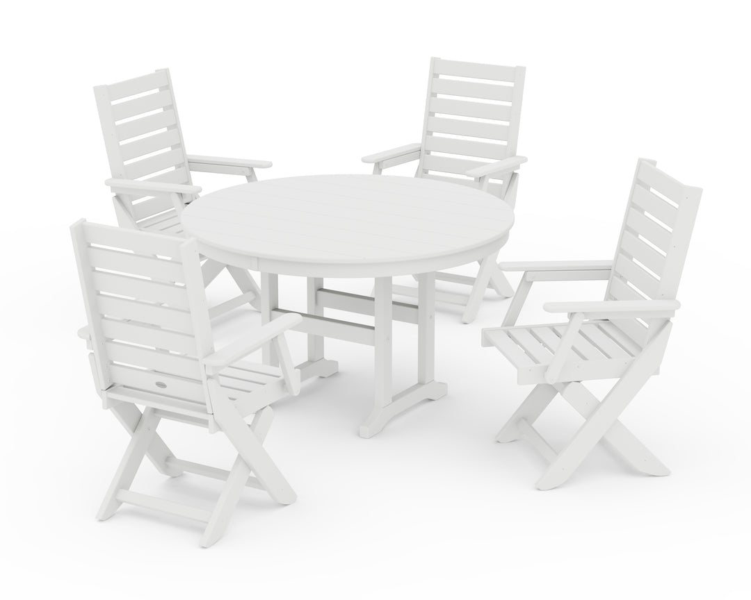 POLYWOOD® Captain Folding Chair 5-Piece Round Dining Set