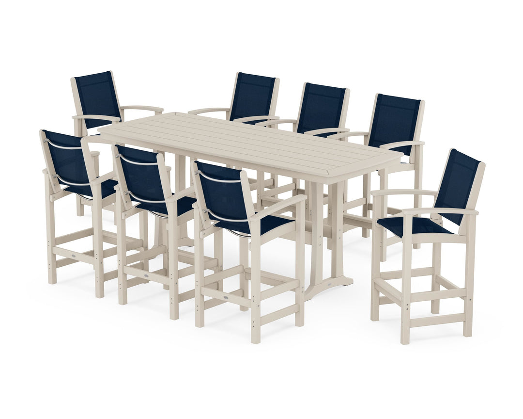 POLYWOOD® Coastal 9-Piece Bar Set with Trestle Legs
