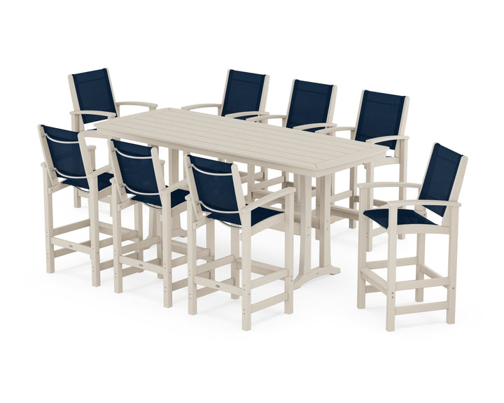POLYWOOD® Coastal 9-Piece Bar Set with Trestle Legs