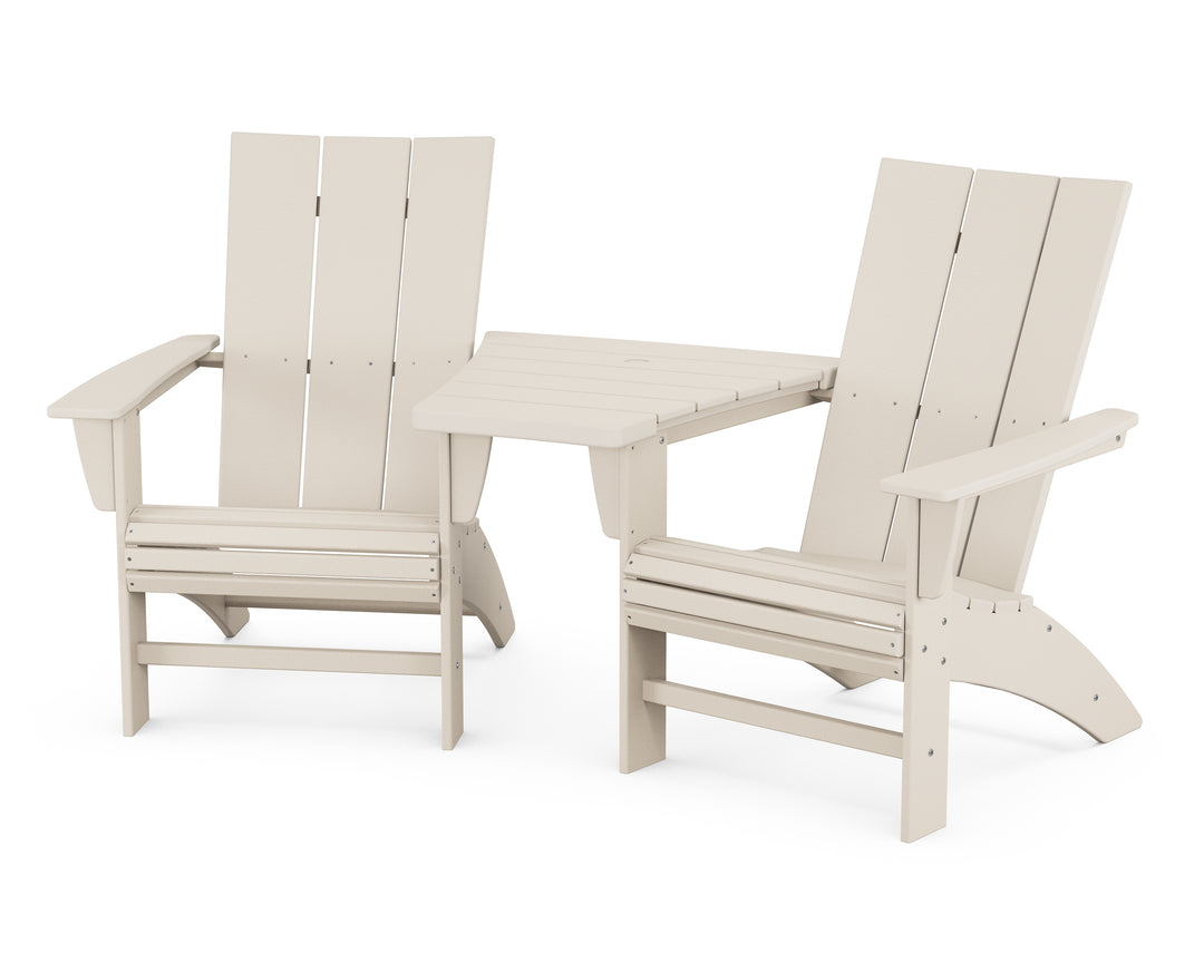 POLYWOOD® Modern 3-Piece Curveback Adirondack Set with Angled Connecting Table