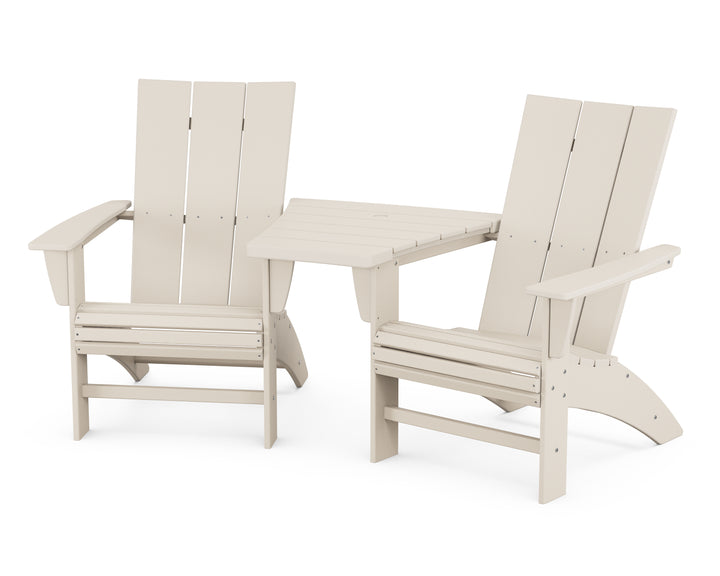 POLYWOOD® Modern 3-Piece Curveback Adirondack Set with Angled Connecting Table