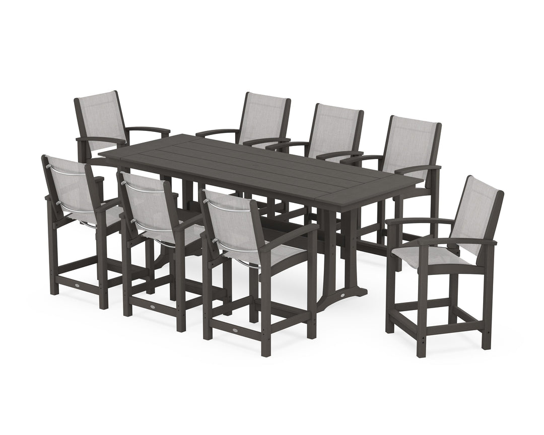 POLYWOOD® Coastal 9-Piece Farmhouse Counter Set with Trestle Legs