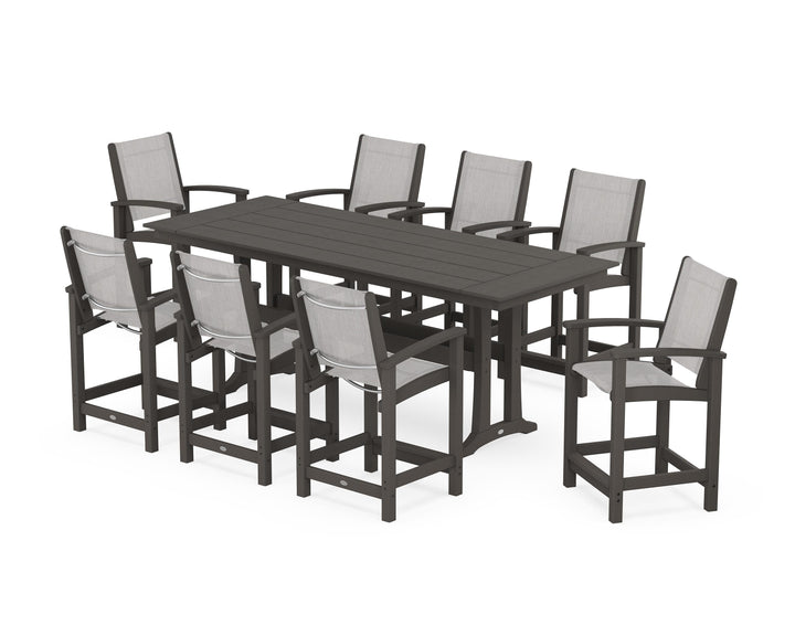POLYWOOD® Coastal 9-Piece Farmhouse Counter Set with Trestle Legs