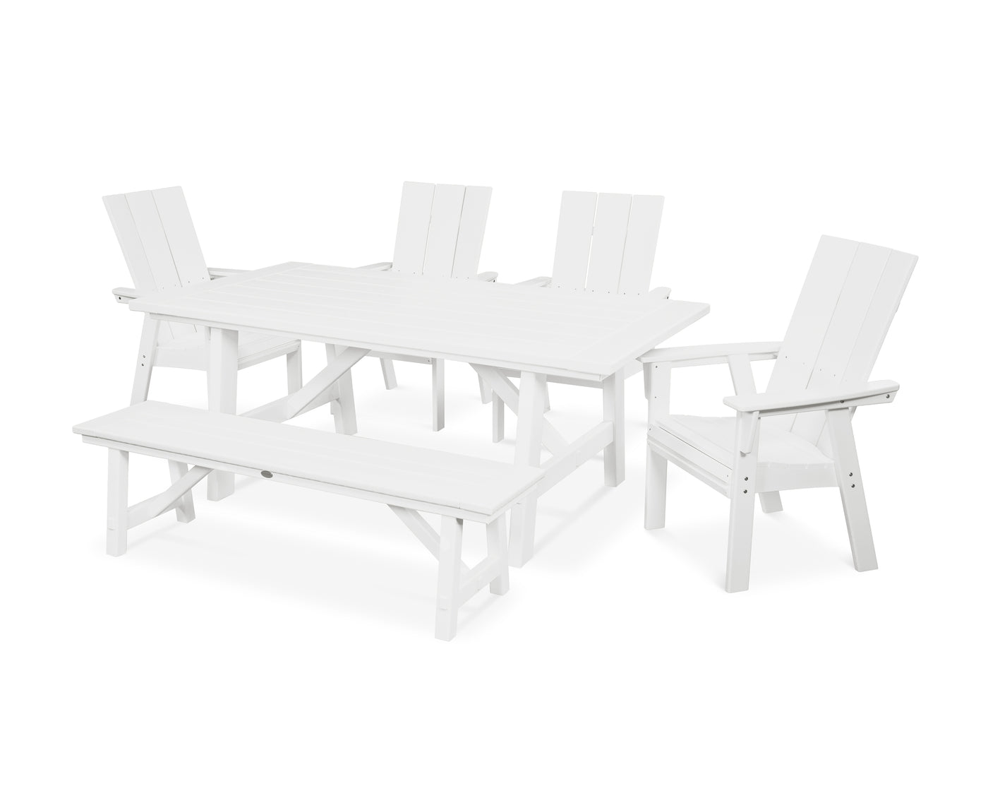 Modern Curveback Adirondack 6-Piece Rustic Farmhouse Dining Set with Bench