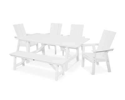 Modern Curveback Adirondack 6-Piece Rustic Farmhouse Dining Set with Bench