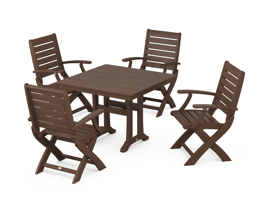 POLYWOOD® Signature Folding Chair 5-Piece Farmhouse Dining Set With Trestle Legs