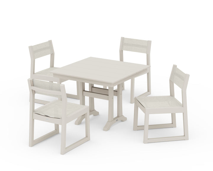 POLYWOOD® EDGE Sling 5-Piece Farmhouse Trestle Side Chair Dining Set