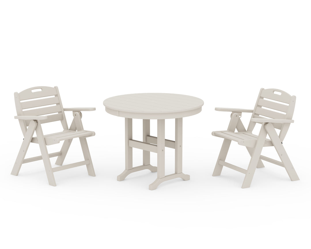 POLYWOOD® Nautical Folding Lowback Chair 3-Piece Round Dining Set