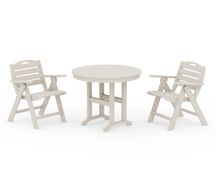 POLYWOOD® Nautical Folding Lowback Chair 3-Piece Round Dining Set