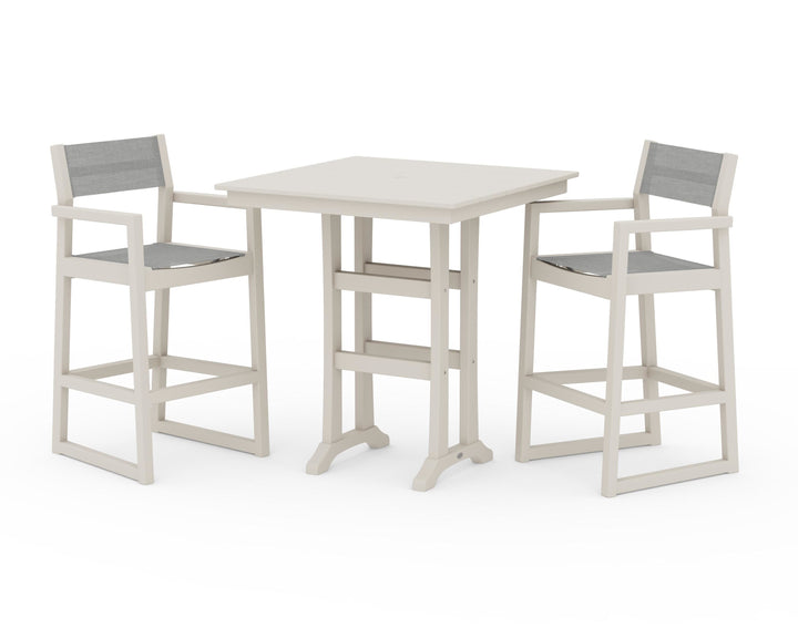 POLYWOOD® EDGE Sling Arm Chair 3-Piece Farmhouse Bar Set with Trestle Legs