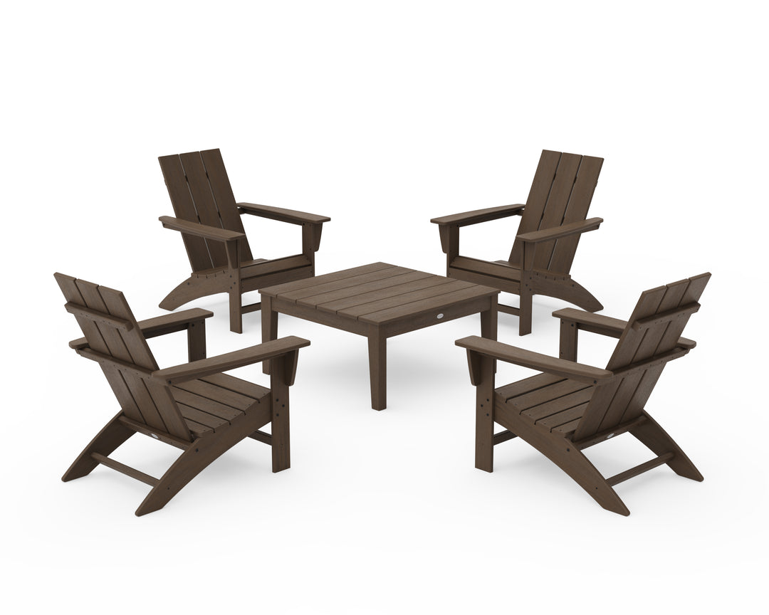 POLYWOOD® 5-Piece Modern Adirondack Chair Conversation Set with 36" Conversation Table