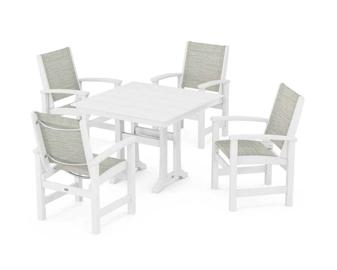 POLYWOOD® Coastal 5-Piece Farmhouse Dining Set With Trestle Legs