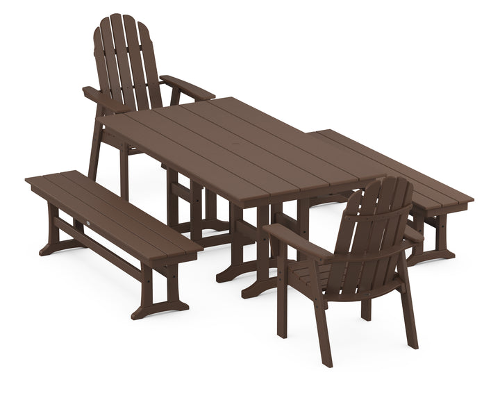 POLYWOOD® Vineyard Curveback Adirondack 5-Piece Farmhouse Dining Set with Benches
