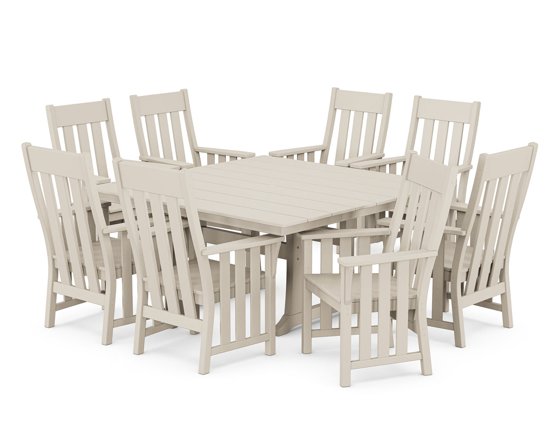 Martha Stewart by POLYWOOD® Acadia 9-Piece Square Farmhouse Dining Set with Trestle Legs