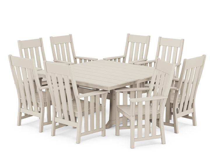 Martha Stewart by POLYWOOD® Acadia 9-Piece Square Farmhouse Dining Set with Trestle Legs