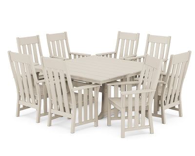 Acadia 9-Piece Square Farmhouse Dining Set with Trestle Legs