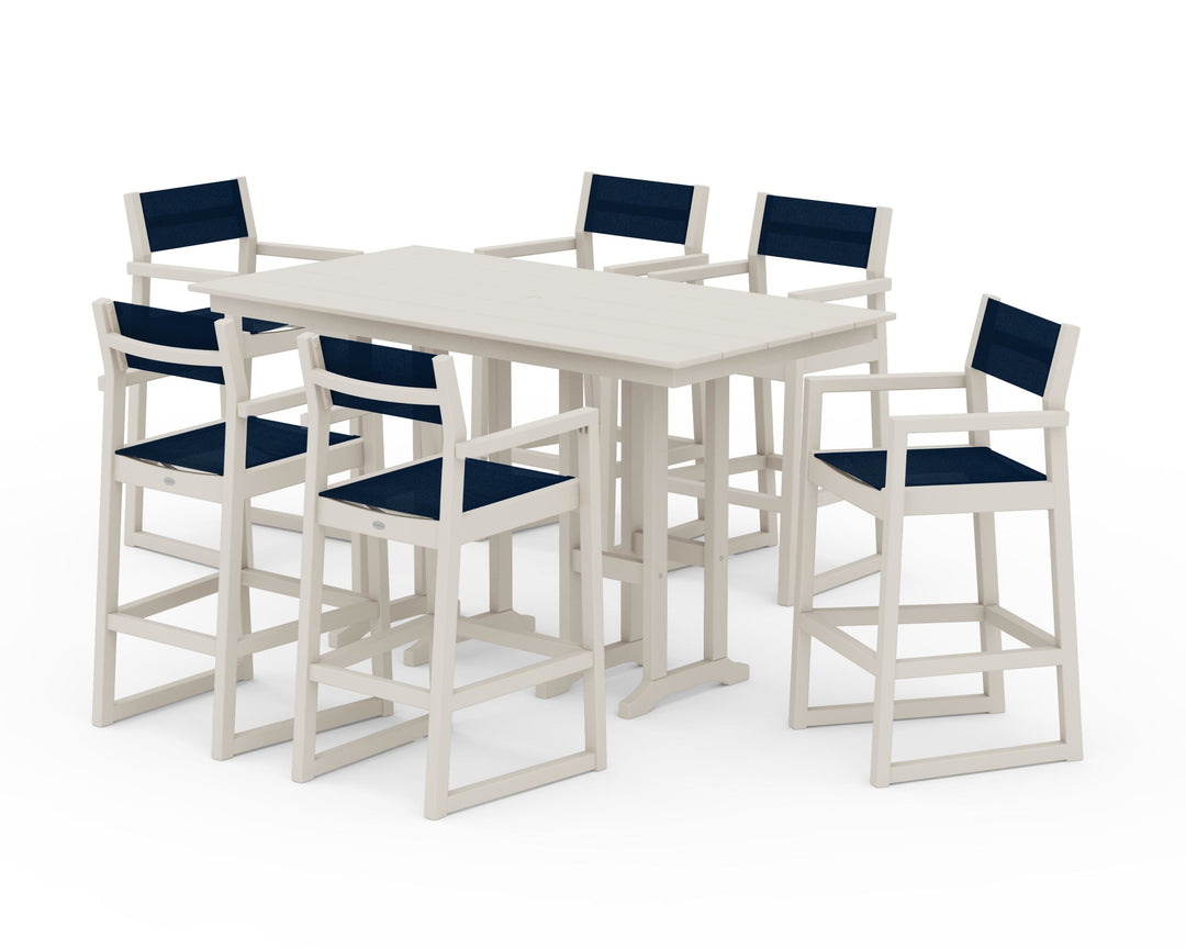 POLYWOOD® EDGE Sling Arm Chair 7-Piece Farmhouse Bar Set