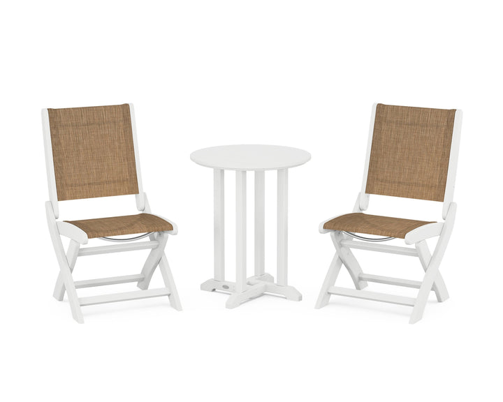 POLYWOOD® Coastal Folding Side Chair 3-Piece Round Bistro Dining Set