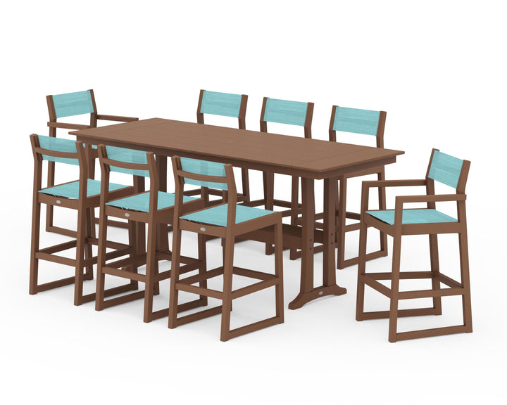 POLYWOOD® EDGE Sling 9-Piece Farmhouse Bar Set with Trestle Legs