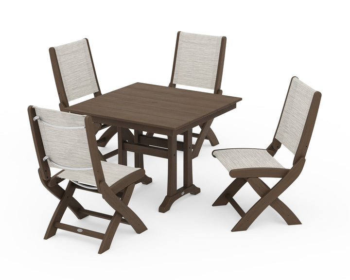 POLYWOOD® Coastal Folding Side Chair 5-Piece Farmhouse Dining Set With Trestle Legs