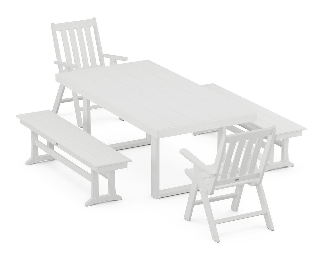 POLYWOOD® Vineyard Folding Chair 5-Piece Dining Set with Benches