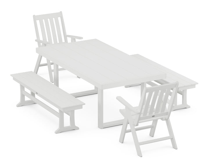 POLYWOOD® Vineyard Folding Chair 5-Piece Dining Set with Benches
