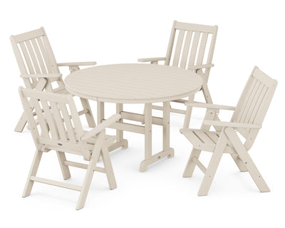 Vineyard Folding Chair 5-Piece Round Farmhouse Dining Set