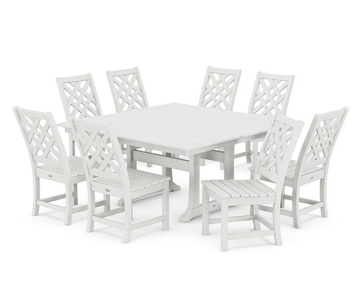 Country Living Wovendale Side Chair 9-Piece Square Farmhouse Dining Set with Trestle Legs