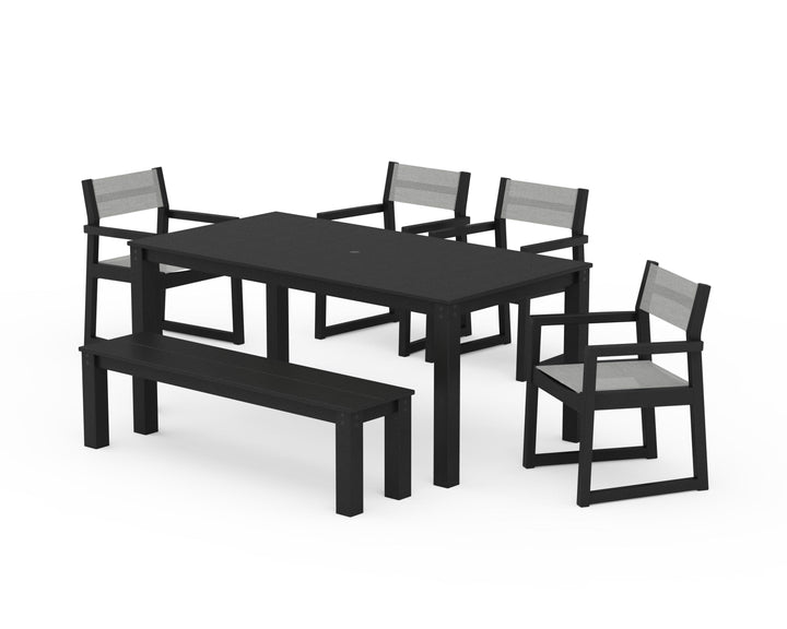 POLYWOOD® EDGE Sling Arm Chair 6-Piece Parsons Dining Set with Bench