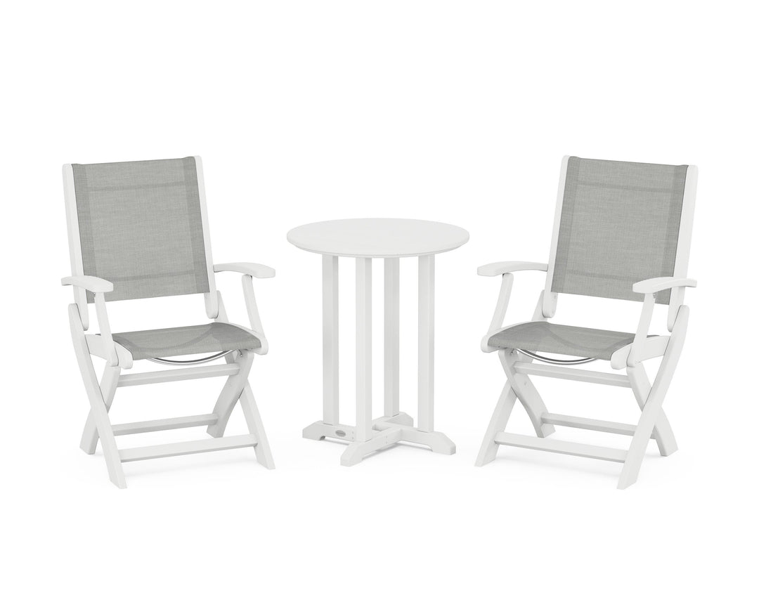 POLYWOOD® Coastal Folding 3-Piece Round Bistro Dining Set