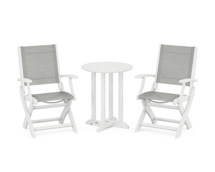 POLYWOOD® Coastal Folding 3-Piece Round Bistro Dining Set