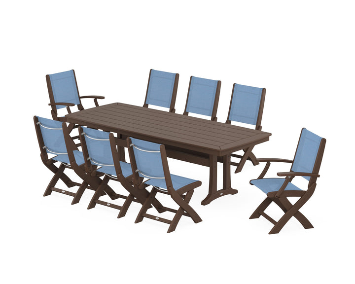 POLYWOOD® Coastal Folding 9-Piece Dining Set with Trestle Legs
