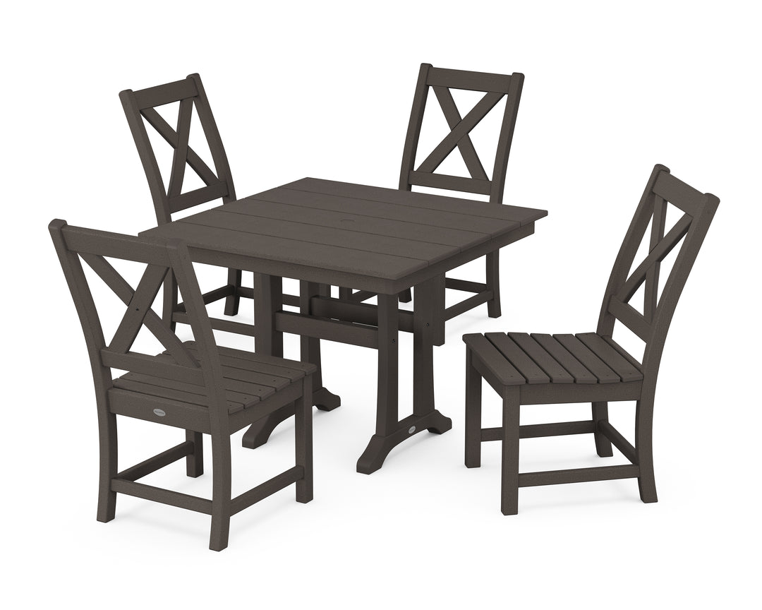 POLYWOOD® Braxton Side Chair 5-Piece Farmhouse Dining Set With Trestle Legs