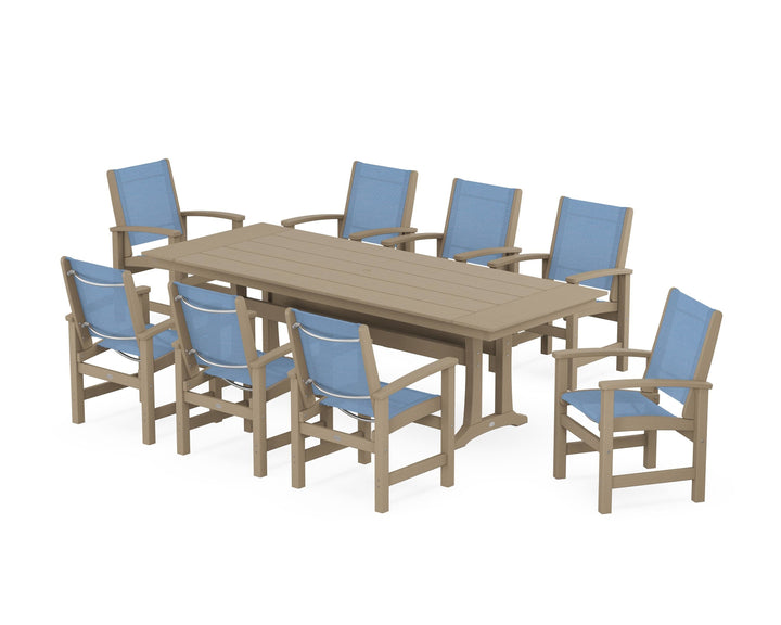 POLYWOOD® Coastal 9-Piece Farmhouse Dining Set with Trestle Legs