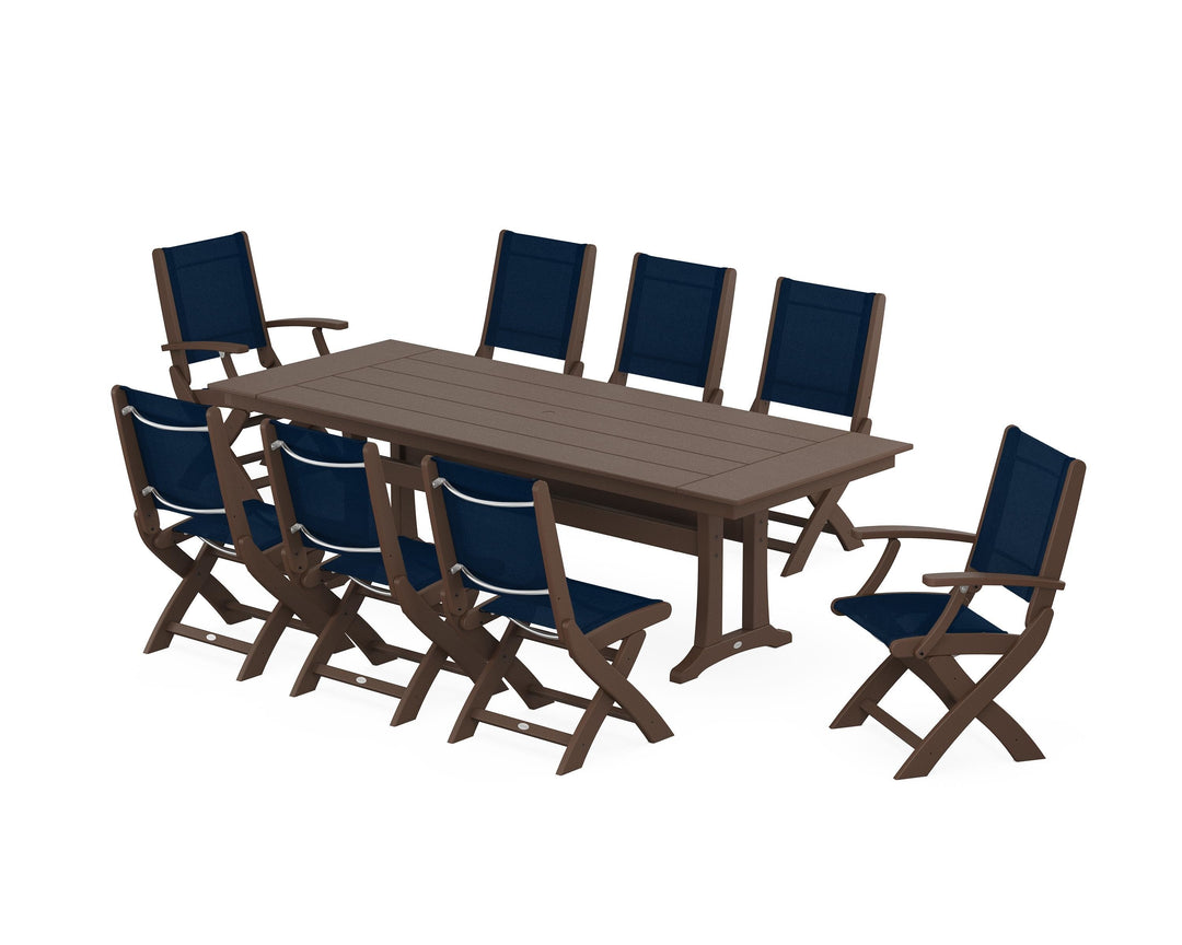 POLYWOOD® Coastal 9-Piece Folding Dining Chair Farmhouse Dining Set with Trestle Legs
