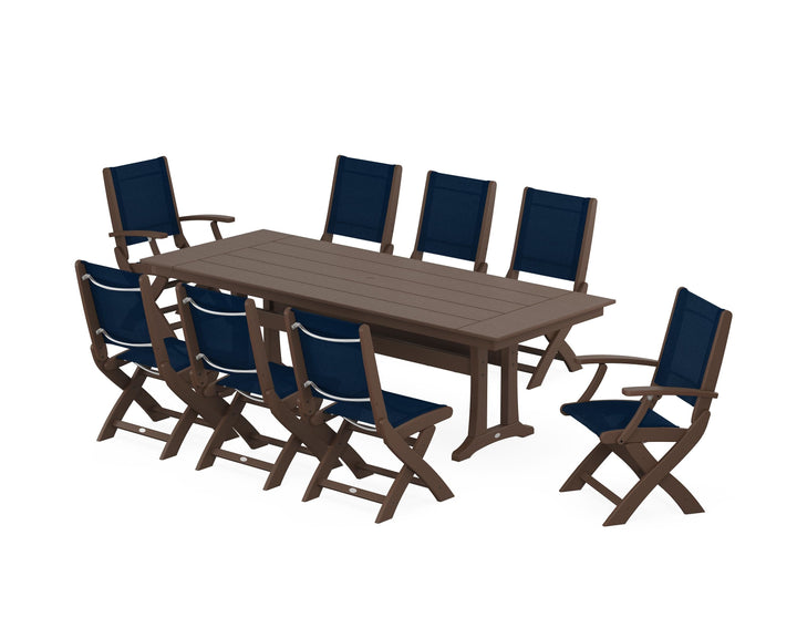 POLYWOOD® Coastal 9-Piece Folding Dining Chair Farmhouse Dining Set with Trestle Legs
