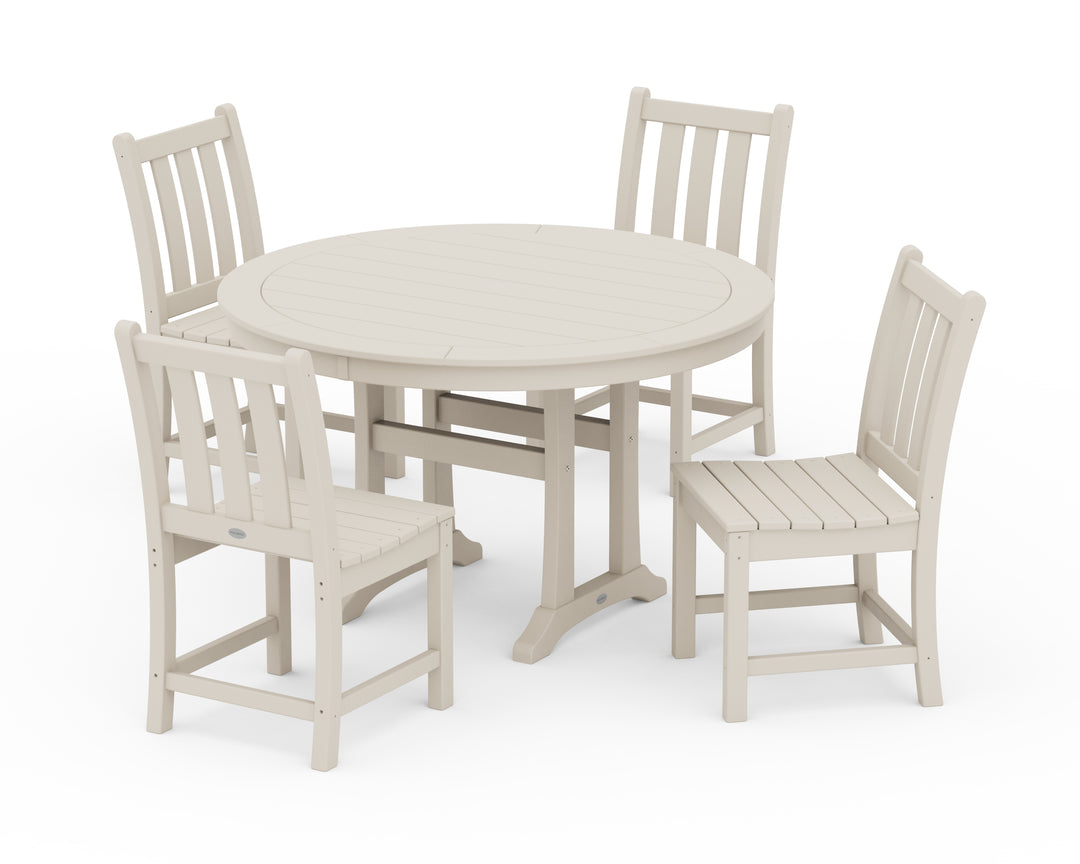 POLYWOOD® Traditional Garden Side Chair 5-Piece Round Dining Set With Trestle Legs