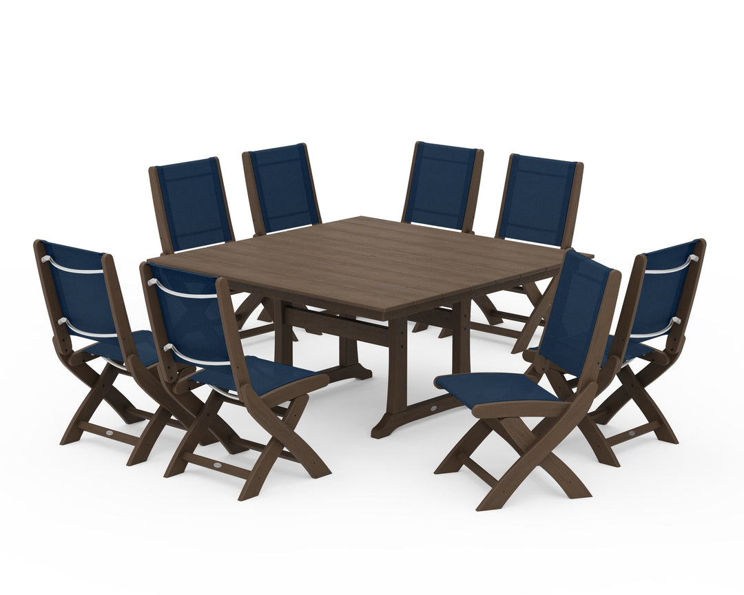 POLYWOOD® Coastal Folding Side Chair 9-Piece Farmhouse Dining Set