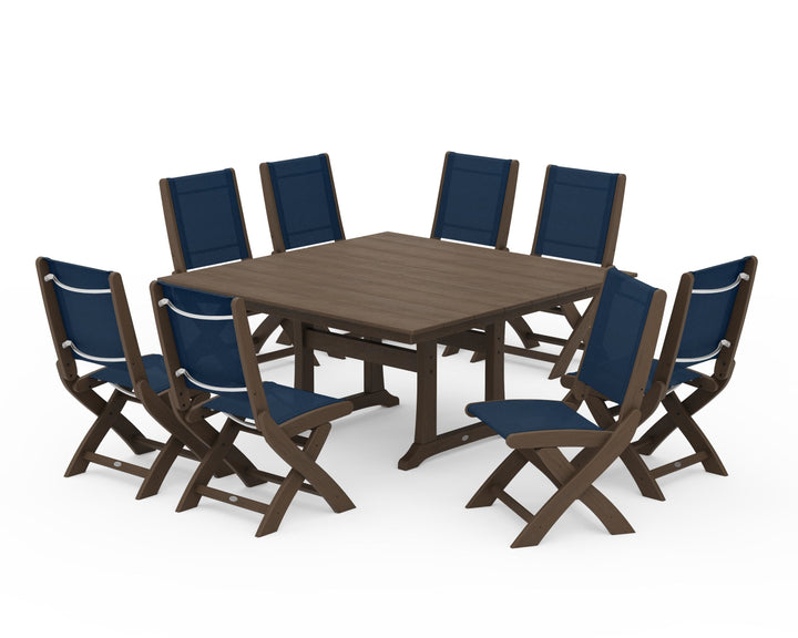POLYWOOD® Coastal Folding Side Chair 9-Piece Farmhouse Dining Set