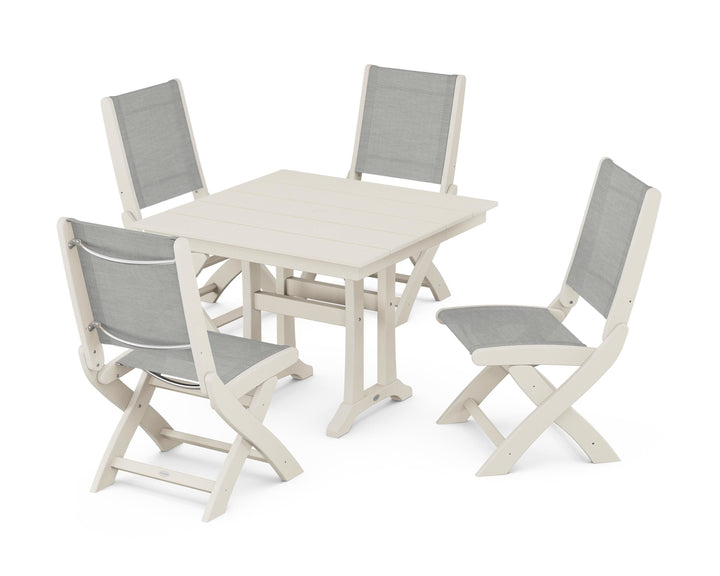 POLYWOOD® Coastal Folding Side Chair 5-Piece Farmhouse Dining Set With Trestle Legs
