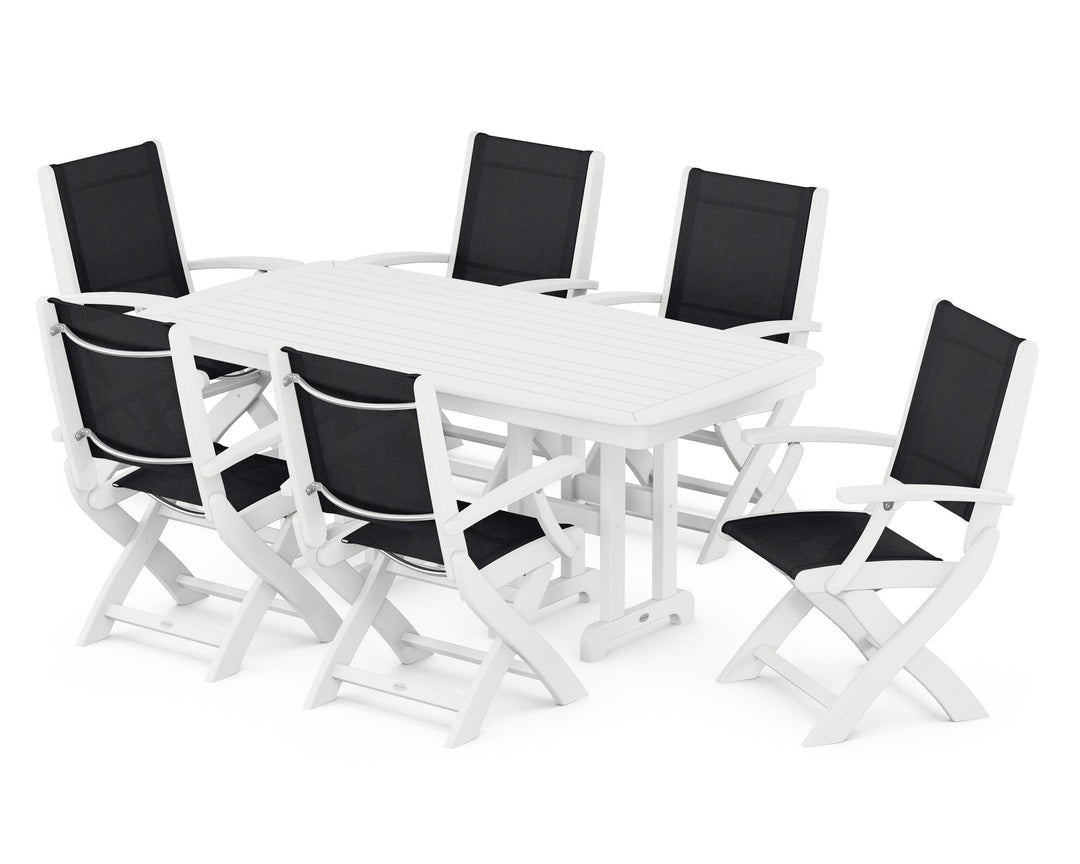 POLYWOOD® Coastal Folding Arm Chair 7-Piece Dining Set