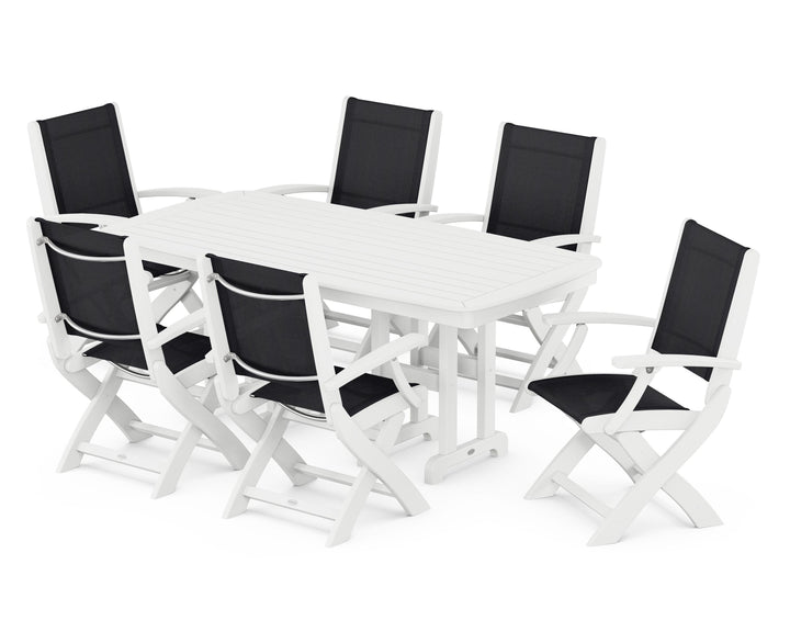 POLYWOOD® Coastal Folding Arm Chair 7-Piece Dining Set