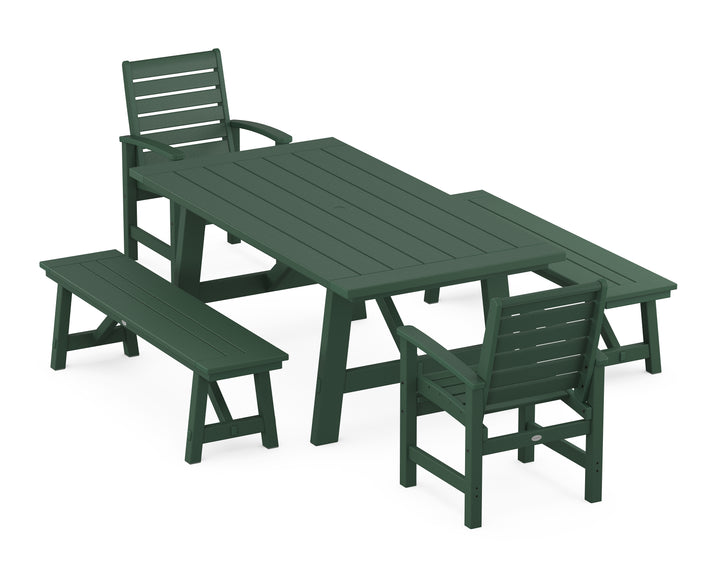 POLYWOOD® Signature 5-Piece Rustic Farmhouse Dining Set With Benches
